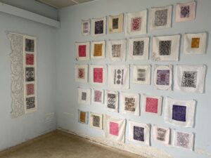 installation view etchings on linen