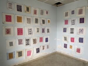 installation view etchings on linen