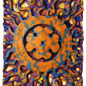 carved encaustic on panel;