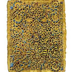 carved encaustic painting on panel